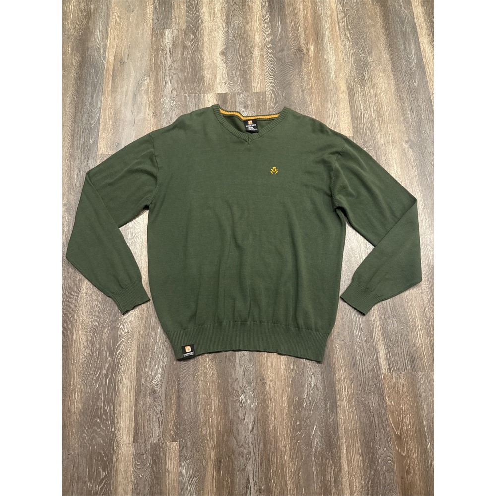 Akademiks Y2K Long Sleeve V Neck Sweater Green Men 2XL Acrylic Blend Retro VTG